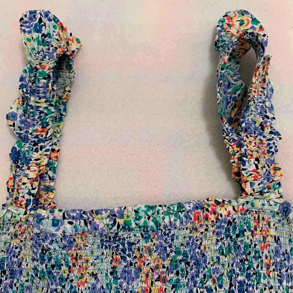 J.Crew Midi Dress Women's XL Multi-Color Floral Smocked Tiered Lined 100% Cotton - Picture 4 of 12